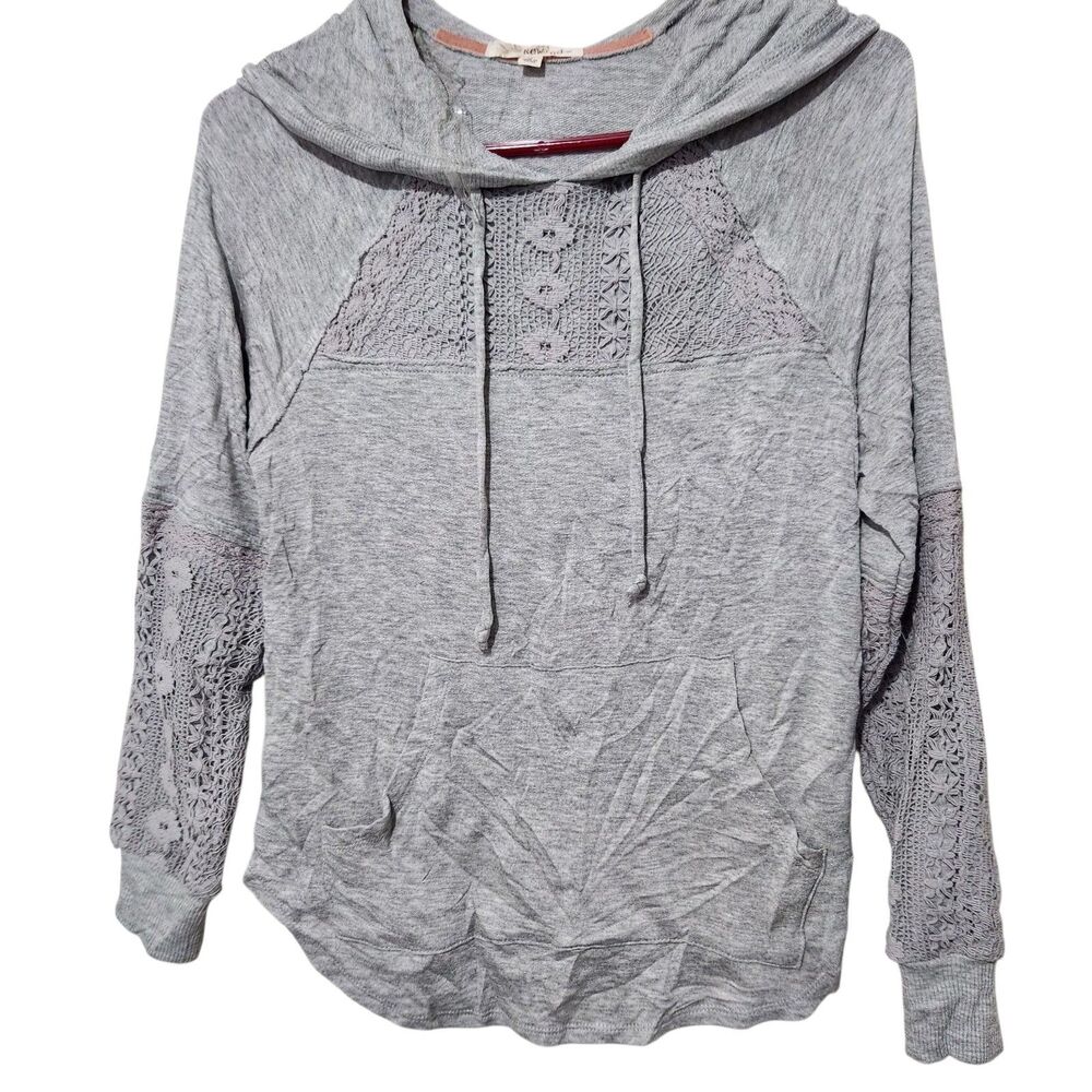 Rewind Long Sleeve Women Top Size Small Gray Hooded With Pockets New
